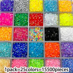 Sparkly Resin Flat-Back Rhinestones Glam Pack Glitter - 3mm, 15500 Pieces AB Color Jelly Rhinestones with Bright Shine, Ideal for DIY Crafts, Glitter Decorative Nails, Mug & Insulated Cup Decor