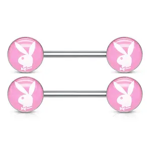 Playboy Bunny Inlaid Nipple Barbells - Pair - 316L Stainless Steel