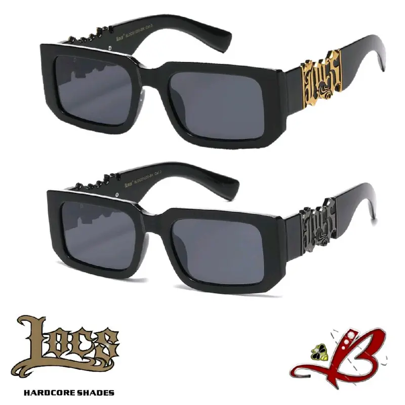 Locs Squared Up Hardcore Shades Big Cutout Metallic Gold/Black Logo Glossy Thick Frame Dark Lens Gangster Hip Hop Style Sunglasses | Authentic Original Genuine Locs