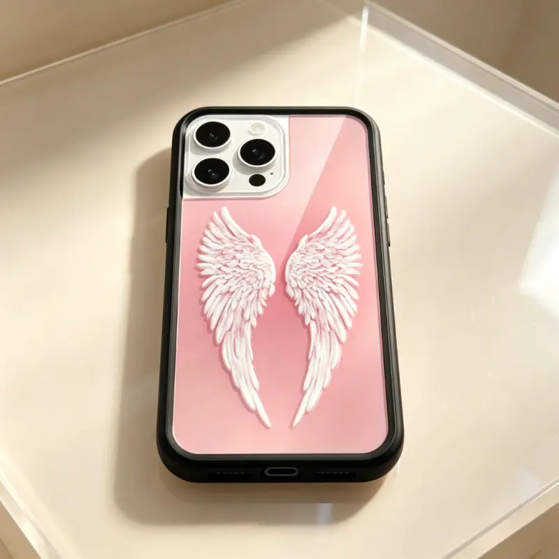 Retro Angel Wings Printed TPU Silicone Smartphone Case - Water Resistant, Full-Coverage, Shockproof, Flush Mount Mobile Phone Accessory for iPhones 12-17, Compatible with iPhone 17 Pro Max,16,15,14,13, Accessories, Protection
