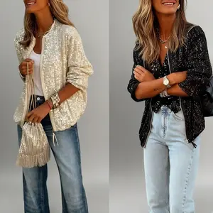 2026 Trendy Sequin Bomber Jacket – Women’s Casual Sparkly Outerwear, Y2K Going Out Nightclub Top & Festival Statement Piece