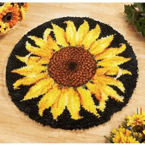 latch hook kits for adults Sunflower Pattern Printed Canvas DIY Rug Crochet Yarn Kits, Embroidery Decoration 20.4" X 20.4in (52 * 52cm)