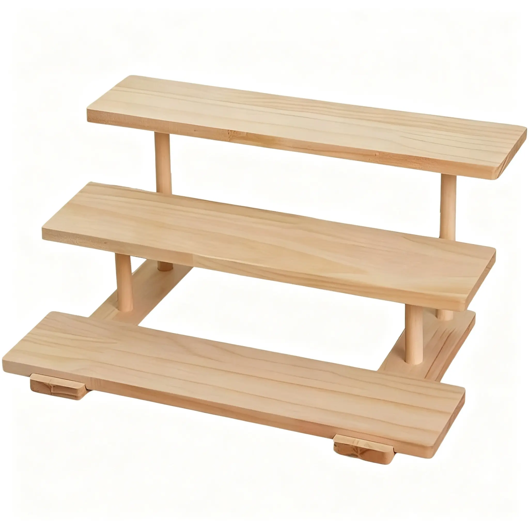 3-Tier Natural Wooden Display Stand Riser - Home Organizer Storage Shelf for Perfume, Cosmetics, Desk Dresser Countertop