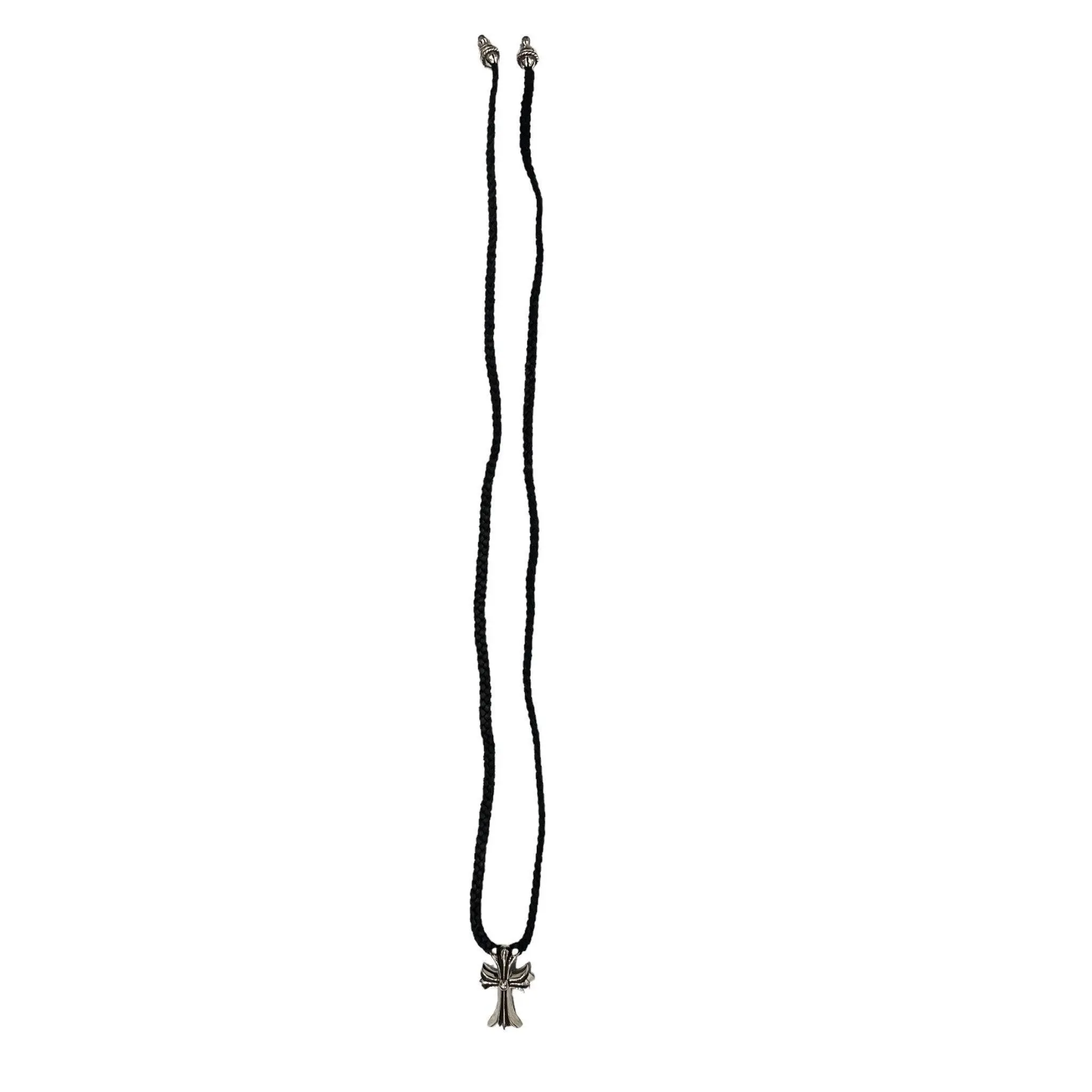 Chrome Hearts Silver Cross Pendant w/ Black Rope Chain Chrome Hearts Silver Cross Pendant w/ Black Rope Chain