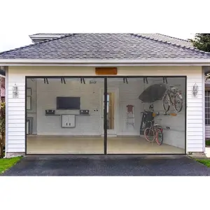 Magnetic Garage Screen Door for 2-Car Garage – 16x7FT Heavy-Duty Fiberglass (2300g/5.1lb), Hands-Free Entry with 6 Roll-Up Straps for Patio, Gym, Porch, Sunroom & Outdoor Use