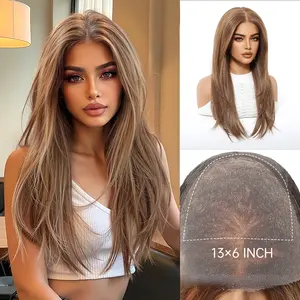 Cross-border European and American style 13*6 large-area lace wig for women with wavy bangs, gradient granny gray, and relaxed curls, full head cover