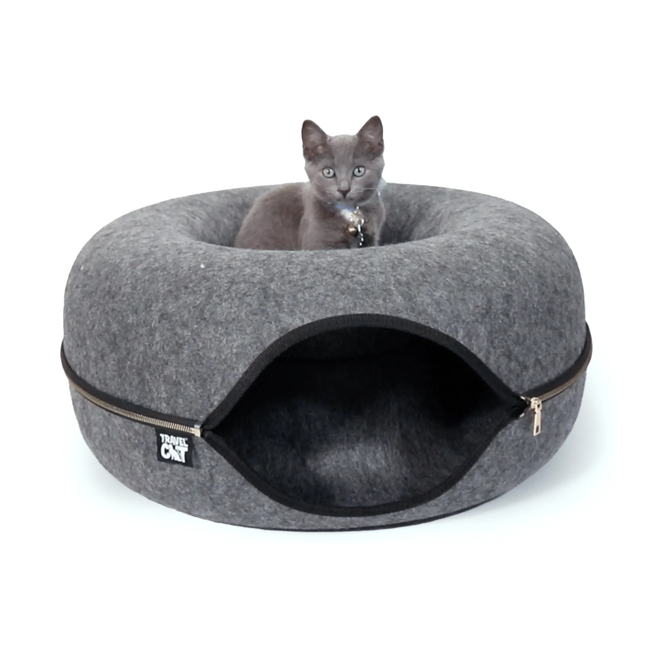 Doughnut Cat House, Affordable Solid Plastic Low-Profile Kennel for Small/Medium Cats