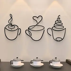 3-Piece Creative Coffee Wall Hanging Statue Decor, Cafe Decoration, Style Iron Art Craft, Indoor Wall Decor, Wall Mounted Decor, Wall Hanging Design, Wall Ornaments, Perfect Christmas Gift