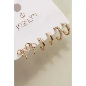 Mini Bow Huggie Hoop Trio Earring Set | Gold