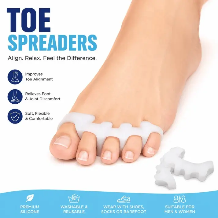 Silicone Toe Spreaders & Separators for Men & Women, Soft Gel Toe Straighteners for Bunion Relief, Hammer Toe Corrector, Foot Alignment Spacers for Pain Relief, Wearable with Shoes or Socks