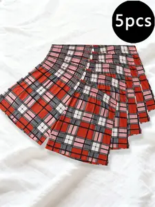 Men's Comfortable Loose Fit Underwear, Soft Breathable Fabric, 5 Piece Set, Plaid Print Skin-Friendly Gingham Boxer Shorts, Casual Sportswear