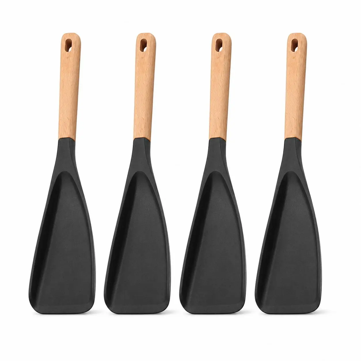 4Pcs Silicone Spatula Turner Set with Wooden Handle - Nonstick, Heat Resistant Kitchen Utensils for Hanging, Stirring, Flipping Food (Eggs, Pancakes) - Easy Clean Home Supply