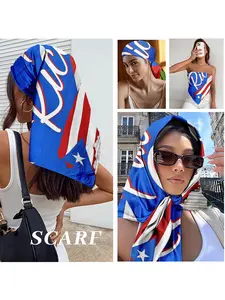 Puerto Rico Flag & Handwritten Satin Towel for Women, Retro Hairband, Cultural Festival Essential, Summer Vacation Accessory