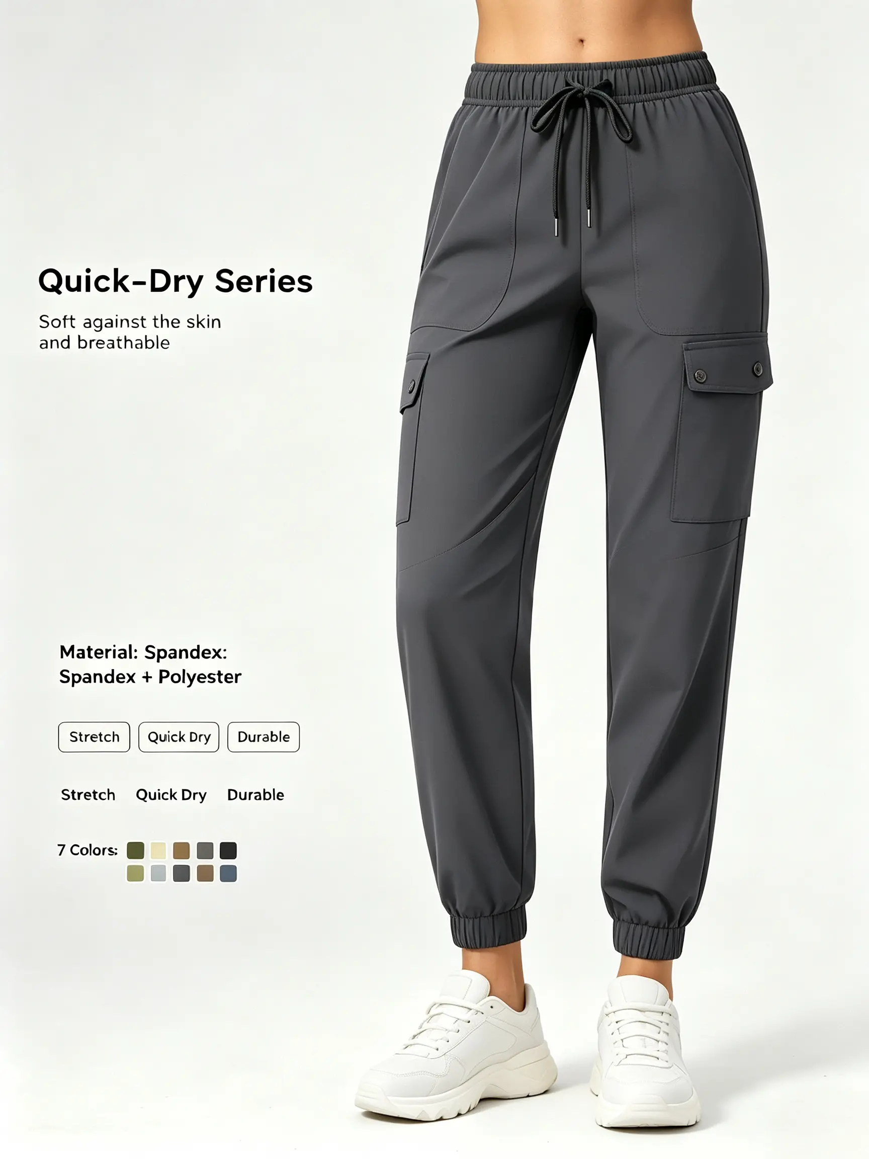Fashion Women Button Flap Multi-Pocket Cargo Joggers Breathable Stretch Quick Dry Pants Elastic Waist Outdoor Travel Workout Hiking Casual Trousers sportswear sporty long fashionable sweatpants chic bottom