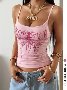 Women's Light Silk Fabric Comfortable Halter Top, Fitted Vintage Wing Pattern, Jersey Thin Straps, Sexy Youth Fashion, Casual Summer Beach Wear