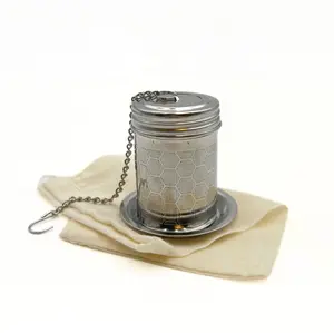Honeycomb Design Mesh Loose Leaf Tea Strainer with Extended Chain & Saucer