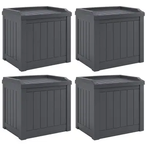 Suncast 22 Gal Outdoor Patio Small Deck Box w/Storage Seat, Cyberspace (4 Pack)