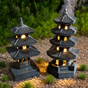 New Solar Powered Stone Tower Palace Lamp Solar Landscape Lights Garden Ornament, Outdoor Decorative Statue, Villa Decoration Craftsmanship