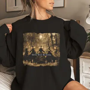 Women's Salem Witch Coven Print Sweatshirt - Casual Long Sleeve Round Neck Pullover, Fall-Winter Fashion Tops for Daily Wear, Unisex Ladies Clothing