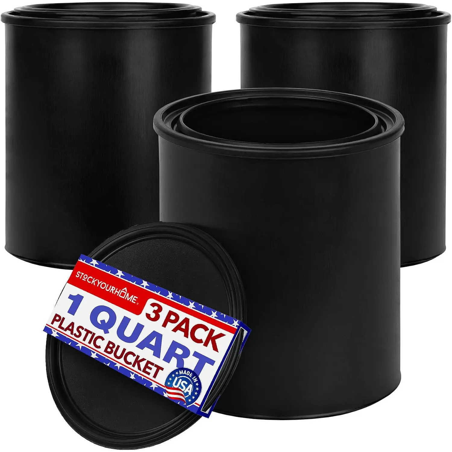 1-Quart Plastic Paint Bucket (3 Pack) - Triple Lock Airtight Seal - Minimizes Skimming - Rust Proof - Odor & Chemical Resistant - 32 Fl Oz All-Plastic Paint Can with Snap On Lid -