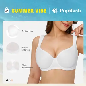 Popilush Full Figure Beauty Back Smoothing Bra Comfortable Underwear for Women & minimizer bra Underwire Push Up Underwire Unlined