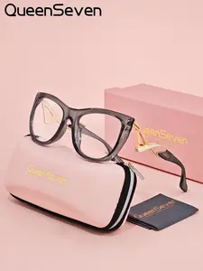 Queenseven Unisex High-End Retro Full Frame Anti-Blue Light Stylish Protective Glasses, Unique Cat Eye Design, Flat Lens, Casual Style, All Seasons