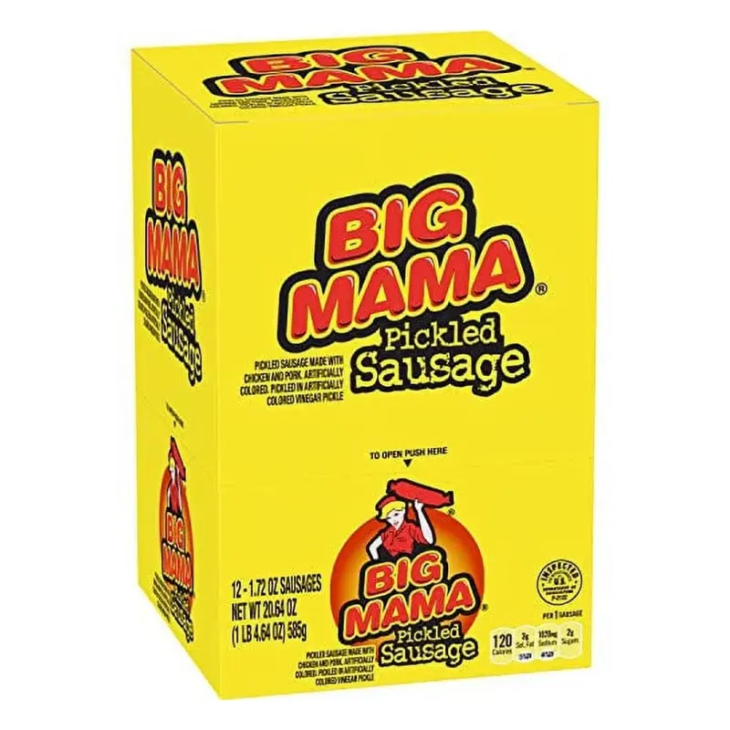 Big Mama Pickled Sausages - 12 Pack, 2.4 oz Each, Chicken & Pork, 120 Calories per Sausage, 1.72 oz Total