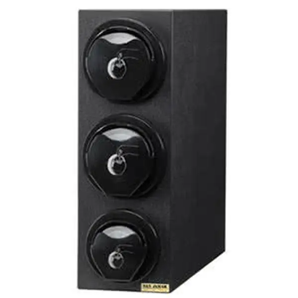 Black San Jamar L2913BK Plastic Movable EZ-Fit Countertop 3-Slot Cup & Lid Dispenser Cabinet, 2.75x3.75 in.
