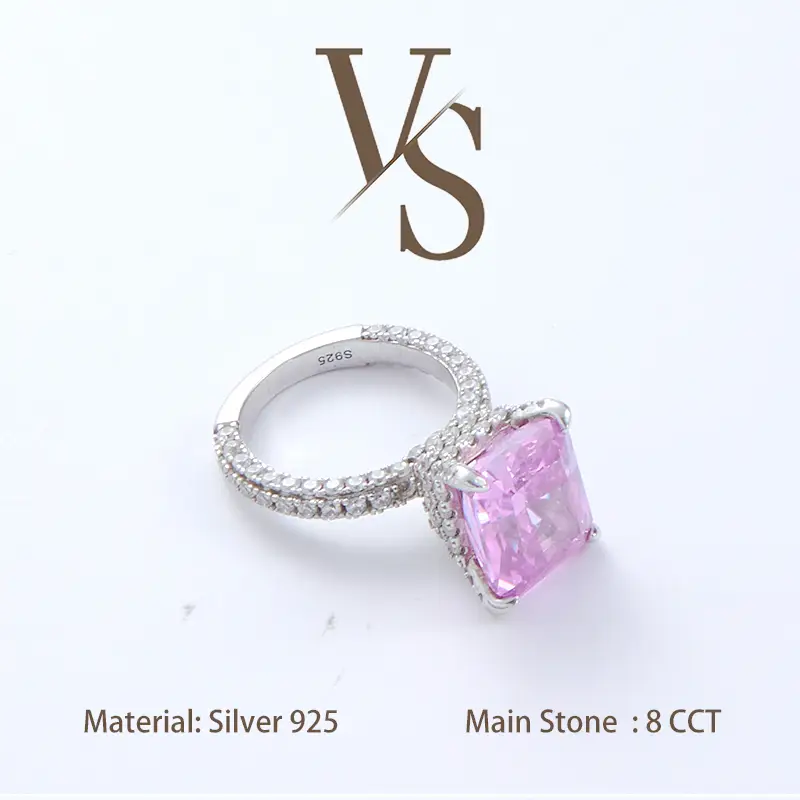 [Venus Jewelry] Lab Created Gemstone 8 CCT Double High Setting Design Solid Silver 925 Ring