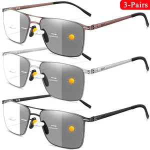 3 Pack Photochromic Fashion Reading Glasses, Photochromic Eyeglasses, Metal Frame, Blue Light Blocking, Unisex, Classic Design, Single Item Pack