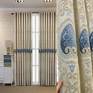 1pc European Style Curtains for Living Room, Luxurious Embroidered Thick Chenille Blackout Drapes, High-End Bedroom Floor-Length Finished Products, Home Decoration Curtain