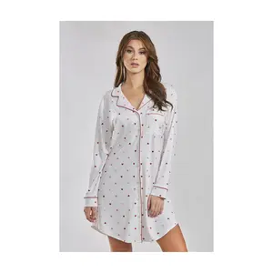 iCollection Modal Red Hearts Button-Up Pajama Lounge Dress