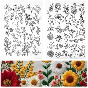 2 Sheets 53 count Embroidery Patterns Water Soluble, Stick and  Embroidery Designs, Stick and  Water-Soluble Stencil for Hand Sewing Lover Beginners,  and Leaves