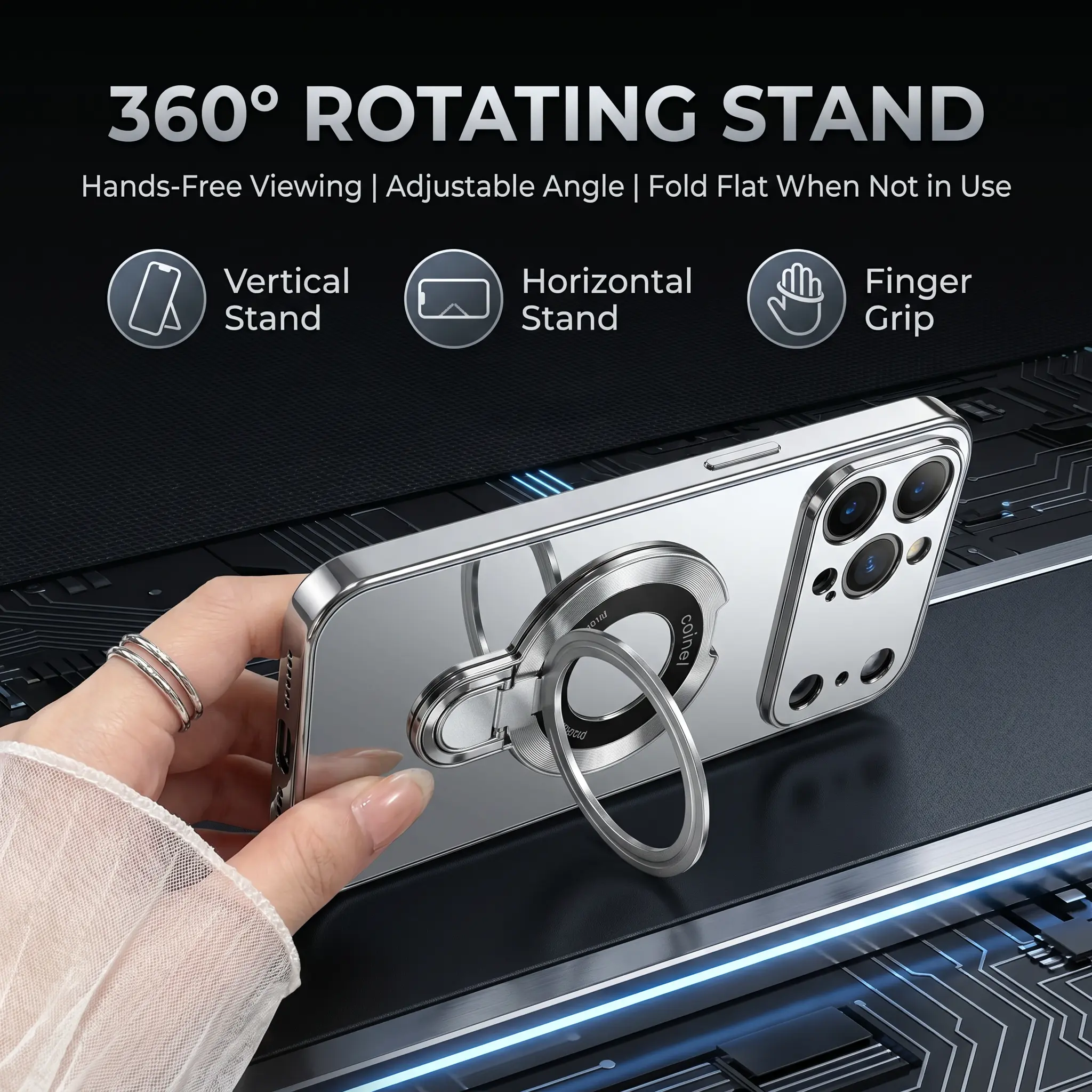 Mirror Electroplated Magnetic iPhone Case with Metal Kickstand | PC+TPU+Mirror Hybrid Shockproof Slim Cover | Anti-Fingerprint Anti-Yellowing Scratch Resistant Protective Case with Camera Protection | Minimalist Fashion Stand Case for iPhone 11-17 Pro Max