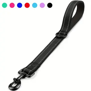 Short Dog Leash, Traffic Padded Handle, Heavy Duty Short Nylon Dog Lead For Training Control, Reflective Threads Pet Lea