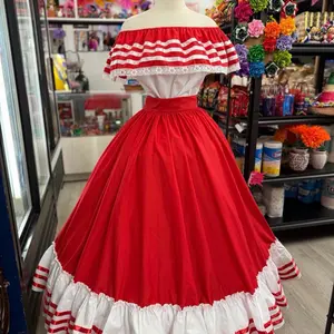 2 piece set Folklore Mexican Solid  skirt and blouse Womenswear