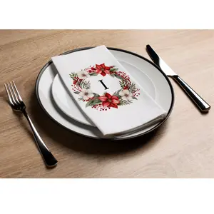 Disposable Paper Guest Towel with Christmas Holiday Napkins Flower Monogram "I" - Pack of 16