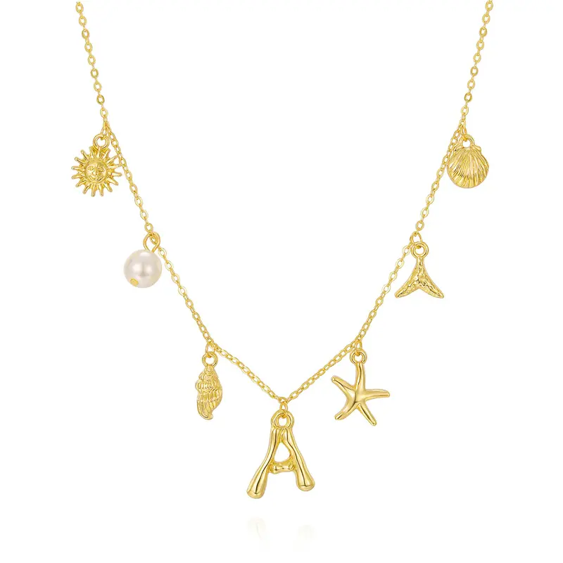 Women's Dainty Girly Summer Alphabet Letters Necklace Set - 16.5"+2" Extender, Flower Letter Charm, Gold Star Pendant, Casual Daily Necklace Chain, Fashion Shining Costume Jewelry Gift