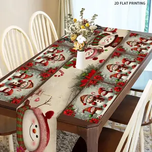 2D flat printing, 1 piece/4 pieces/7 pieces set, Christmas snowman pattern table flag, matching placemat, Kitchen decorative placemat, kitchen and restaurant holiday decoration, daily family dining, indoor and outdoor party decoration