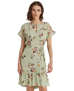 Lauren Ralph Lauren Women's Green Floral Crinkled Georgette Dress