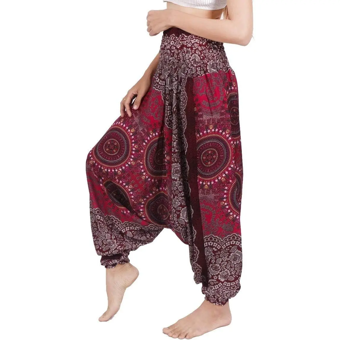 Women's Peacock Print Aladdin Harem Hippie Pants Jumpsuit