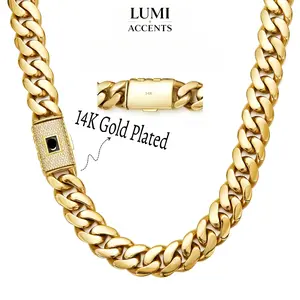Newly Upgraded14K Gold-Plated Cuban Miami Style The Latest Electroplating Gold-Plating Process,Necklace Waterproof Rust-Proof Perfect Gift for Any Occasion.Waterproof, Rustproof, Hypoallergenic-the Perfect Gift for Your Loved ones.