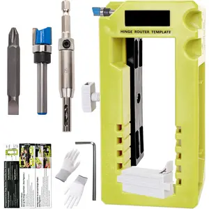(Green) Door Hinge Router Template, Door Clamps, Door Mortise, Door Mounting Kit Fits 90  Angles, and Door Hinges with Hinge Type Square, 1/4" or 5/8" Thickness, 3" to 5" Length