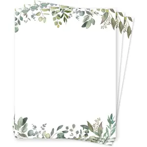 Leaf Theme Paper Stationery, Greenery Letterhead Paper 8.5 x 11 Inches, 50 Sheets, Elegant Writing Paper, Pretty Stationary Paper, Decorative Printer Paper