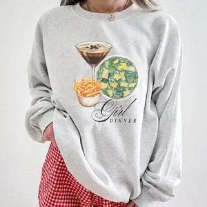 Gildan Girl Dinner Trendy Women's Sweatshirt Caesar Salad French Fries Espresso Martini Design Long Sleeve Crewneck Fitted Casual