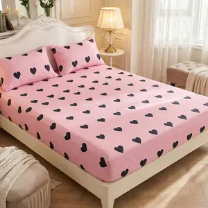 Pink Heart Fitted Sheet, Soft Bedding,  Deep Pocket Design, Machine Washable, Fits Twin/Full/Queen/King Size,  Sweet & Chic Bedroom Essential, Valentine's Day Gift