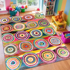 Colorful Dot Geometric Pattern Area Rug, 1 Count Non-slip Soft Floor Mat, Home Decorative Rugs, Decorative Carpet for Home Living Room Bedroom Dormitory Hotel