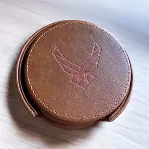 Custom Embossed Air Force Leather Coasters - Personalized Military Gift for Veterans, Unique Air Force Design, Engraved Leather Coasters