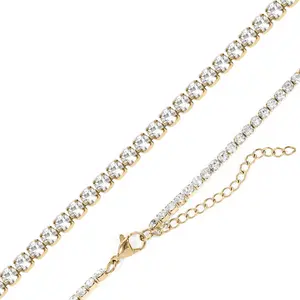 Monaco Stainless Steel Gold Cubic Zirconia Tennis Chain Necklace