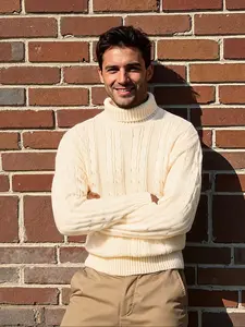 Men's Autumn Winter High Neck Sweater, Casual Round Neck Long Sleeve Knitwear, Fitted Warm Pullover for Daily Wear